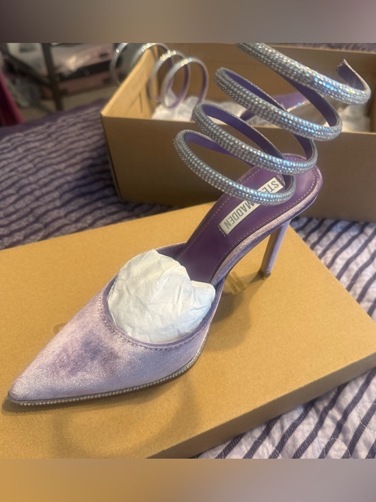 Steve Madden Shoes - Steve Madden Lavender Velvet Satin Pointed-Toe Spiral Crystal Strap Heels